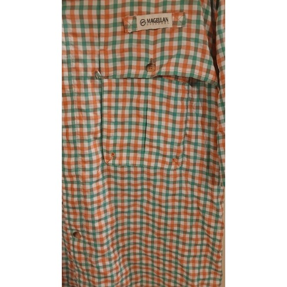 Magellan Outdoors Shirt Mens L Fish Gear Mag Wick Relax Vented Coral Green Check - Picture 4 of 6